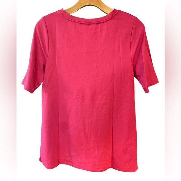 Chico’s Sz 0/Sm Solid Pink Side Button Detail Spandex Short Sleeve T-Shirt - Picture 2 of 6